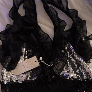 Victoria's Secret Black Lace & Sequin Sheer Teddy